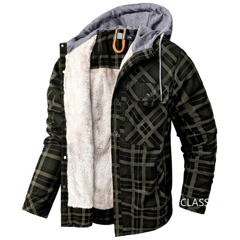 Men Winter Plaid Shirts Coats Hooded Fleece Jackets Harajuku Lg Sleeonve LoosCae sual Shirts Jackets European Style Size S-2XL