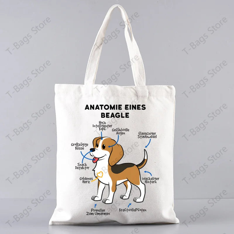 2pcs/set Beagle Bagel Dog Cute Print Tote Bag, Large Capacity Shoulder Bag, Women's Casual Handbag for Work School Shopping