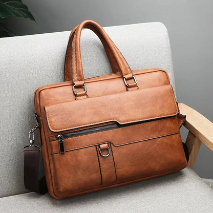 Luxury Brand Men Handbag Leather Man Briefcase for Laptop Messenger Men Leather Shoulder Bag Business Portfolio For A4 Document