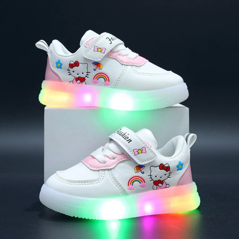 Spring Autumn Baby Girls Hello Kitty Led Light Shoes Children's Sneakers Toddler Anti-slip Walking Shoes Girls Outdoor Shoes