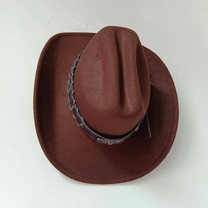 New 9CM Wide Brim Western Cowboy Hat For Men's Vintage Fascinator Cowgirl Jazz Hat Cloche Church Caps Sombrero Hombre