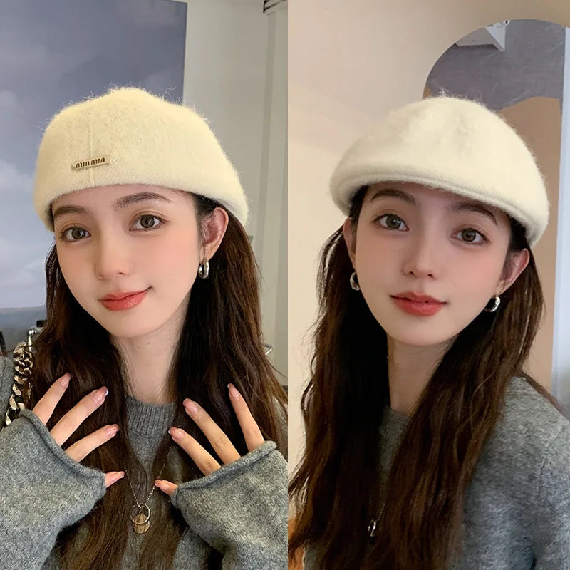 Women Spring Autumn British Style Beret Lady Vintage Flat Cap Winter Keep Warm Knitted Hat All-match Peaked Cap Wholesale New in