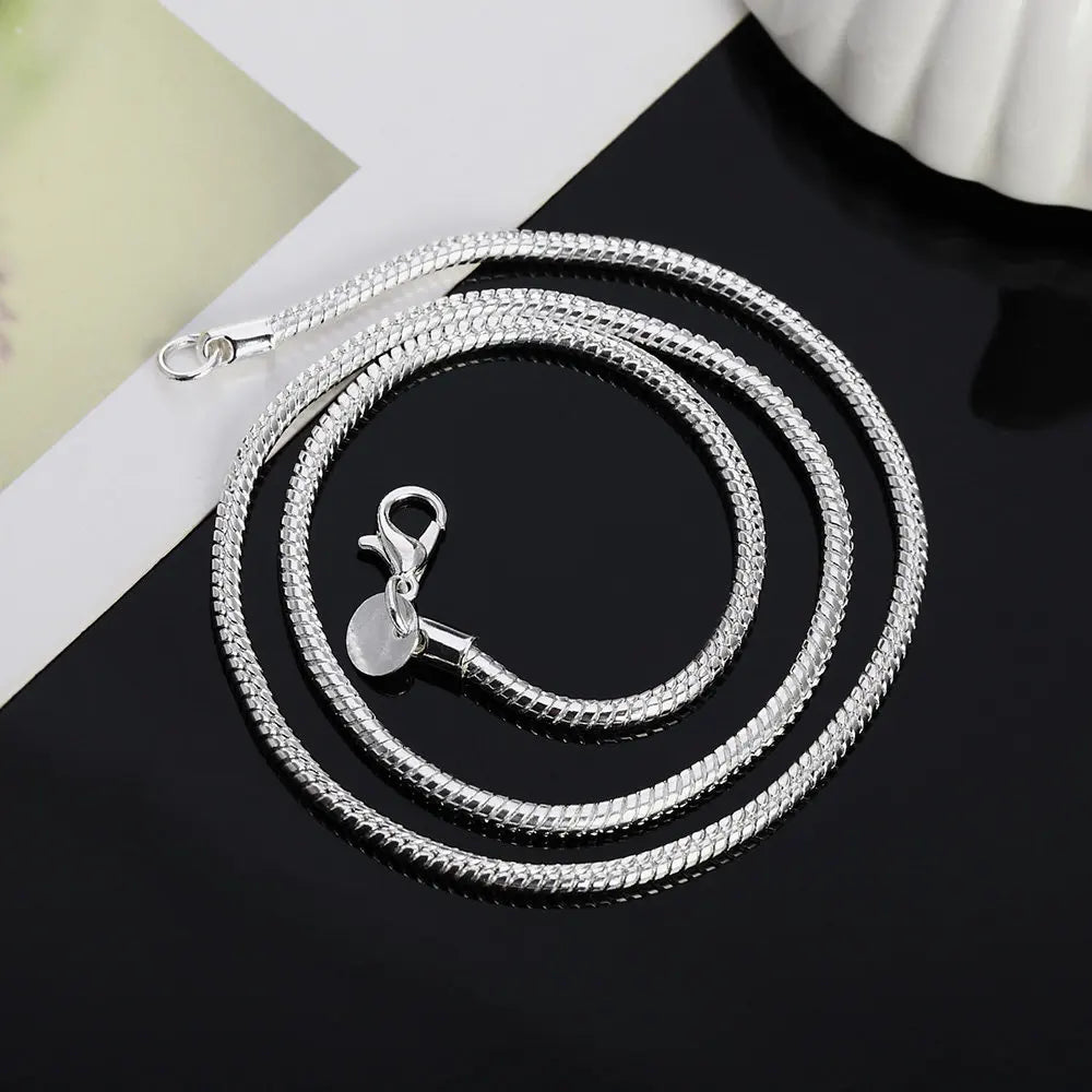 New 925 Sterling Silver 2pcs 3MM Round Snake Chain Necklace Bracelet Set Woman Man Fashion Wedding Engagement Gift Jewelry Set