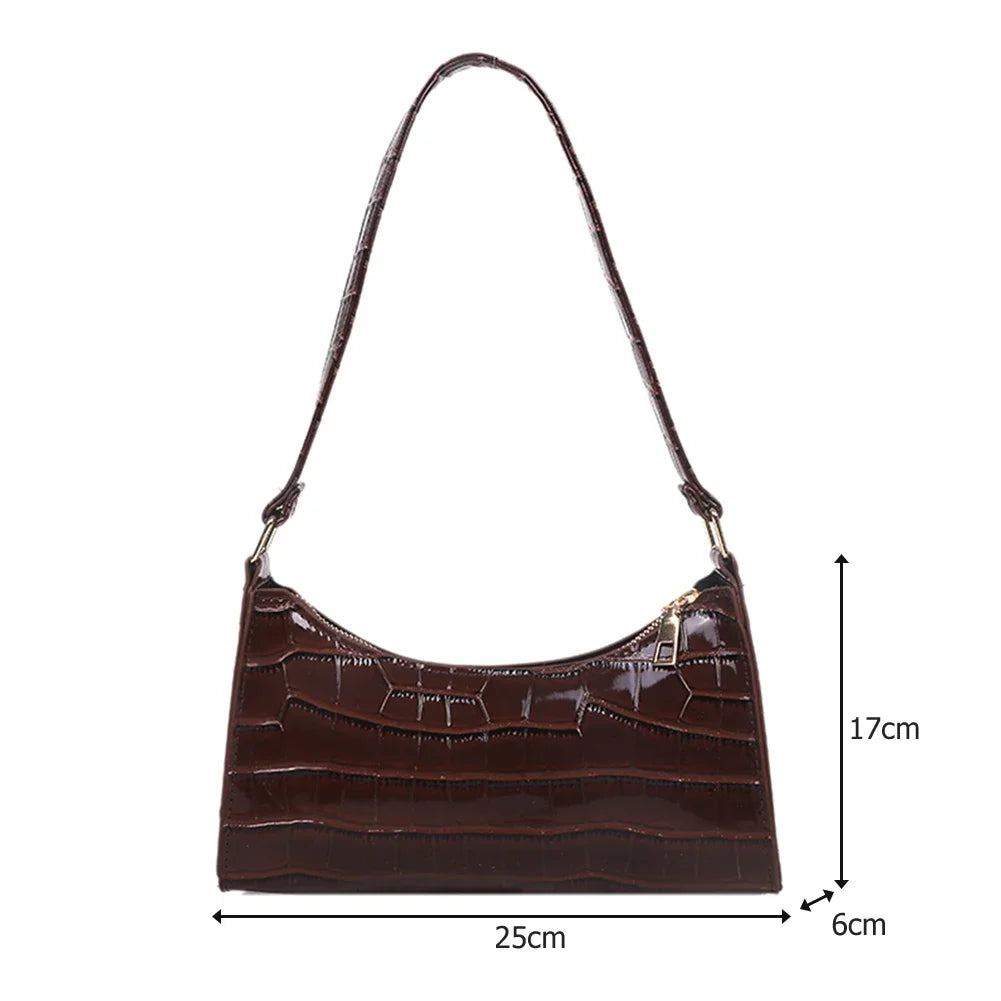 Crocodile Pattern PU Leather Shoulder Bag Female Fashion Underarm Bag Retro Casual Armpit Bag Women Tote Small Clutch Handbags