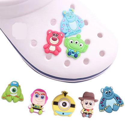 1-8PCS Miniso Disney Cartoon Toy Story Minions Monsters, Inc PVC Shoe Charms Garden Shoes Ornaments Slipper Accessories Kid Gift