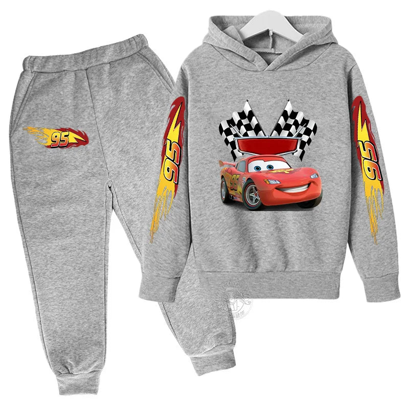 Lightning McQueen Disney Pixar Car Children's Autumn/Winter Sportswear Boys and Girls Hoodies+Pants 2-piece Children's Casual Se