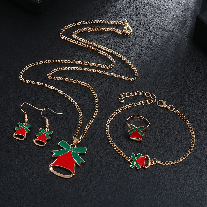 5Pcs/Set Christmas Lady Jewelry Set Santa Elk Moon Bells Earrings Necklace Bracelet Decorative Christmas Ornaments Girls Gifts