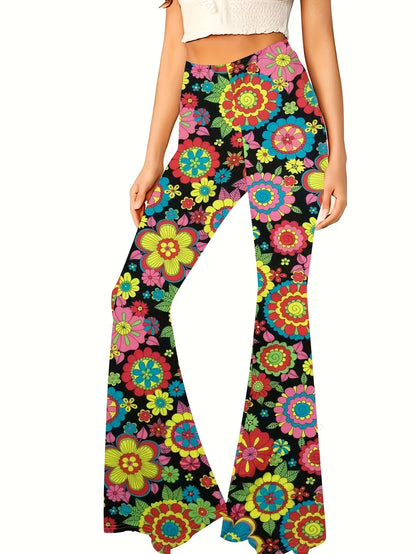 Women's Bohemian style printed bell bottoms, elastic casual sexy comfortable pants