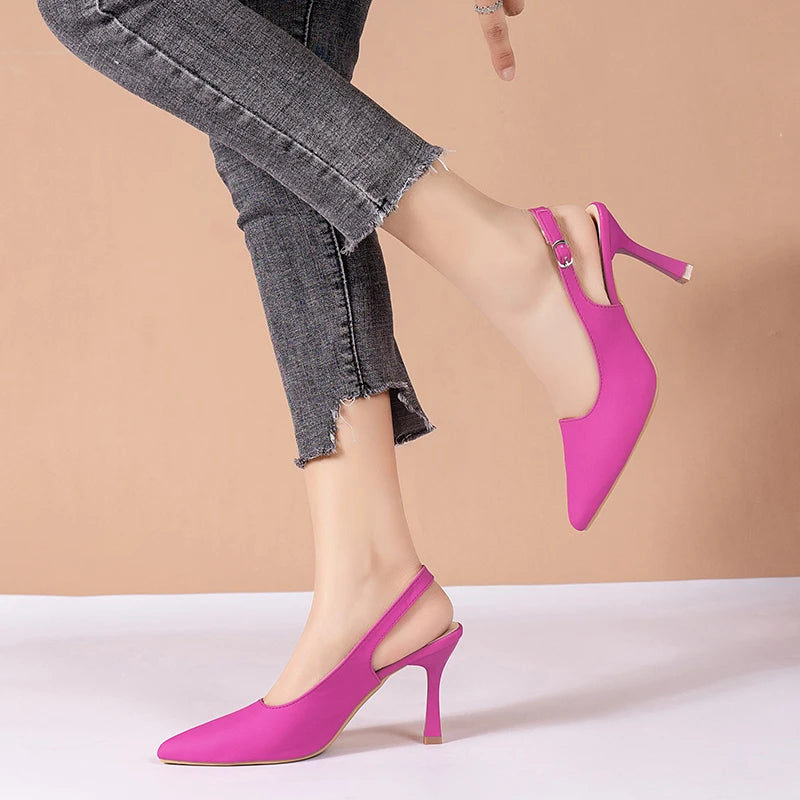 Sexy Women's Buckle Sandals High Heeled Women's Shoes Large Size 43 Fashion Women's Shoes Pointed Toe Fine Heeled Women's Shoes