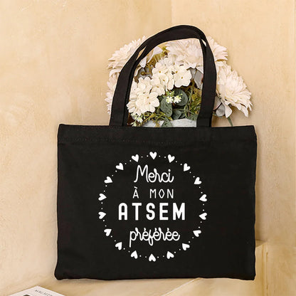 Merci Atsem Printed Women Shoulder Bag Canvas Shopping Bags Female Handbags Reusable Tote Graduation Thanks Gifts for Teacher