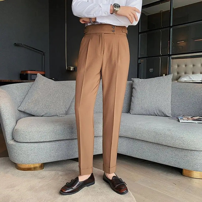 2023 Spring and Autumn Fashion Korean Edition Casual Business High Waist Button Slim Fit Straight Tube Non Iron Men's Suit Pants