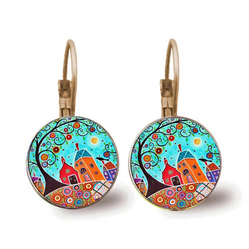 Portugal Tile Graphic Earrings Mandala Portuguese Flower Earrings For Female Girls Birthday Gifts Temperament Jewelry