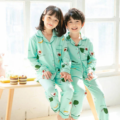 Boys Girls Pajamas Sets Kids Toddlers 2 to 3 4 5 6 7 8 9 10 11 12 Years Long Sleeves Green Avocado Children Pijamas with Buttons