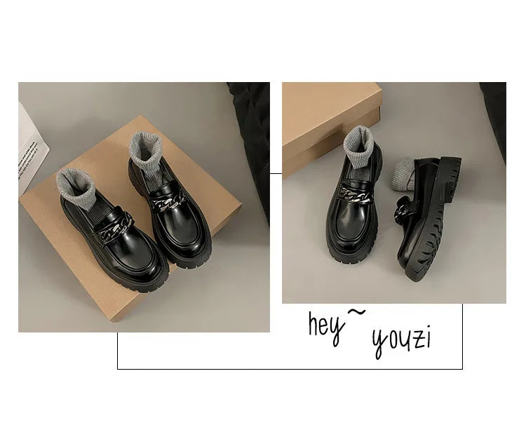 2024Women's Loafers  Spring British Style Slip On Platform Mary Jane Shoes Woman Japanese Jk Uniform Lolita Shoes Women