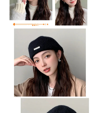 Women Spring Autumn British Style Beret Lady Vintage Flat Cap Winter Keep Warm Knitted Hat All-match Peaked Cap Wholesale New in