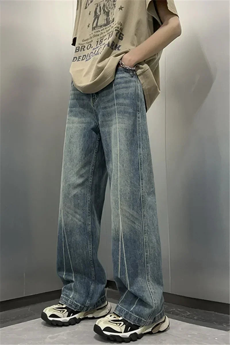 2024 New Men's High Street Demin Jeans Loose Jeans Long Pants Hip Hop Men's Style Trouser Loose Wide Leg Pants Jeans Y18