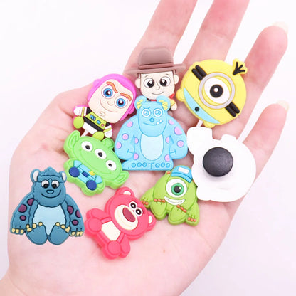 1-8PCS Miniso Disney Cartoon Toy Story Minions Monsters, Inc PVC Shoe Charms Garden Shoes Ornaments Slipper Accessories Kid Gift