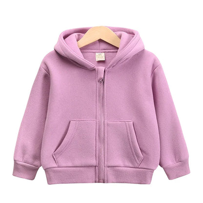 2025 Kids Hooded Fleece Sweatshirt Clothes Solid Cotton Thick Outdoor Top Boys Girl Sports Coat Children Korean Casual Jacket