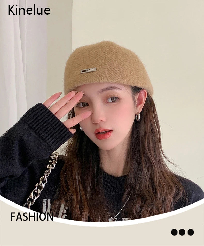 Women Spring Autumn British Style Beret Lady Vintage Flat Cap Winter Keep Warm Knitted Hat All-match Peaked Cap Wholesale New in