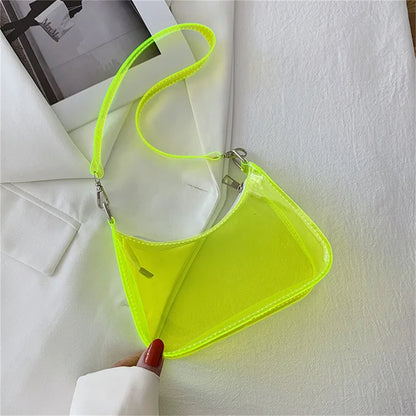 Clear Jelly Shoulder Bag For Women, Y2K Small Zipper Underarm Purses & Fashion Handbag