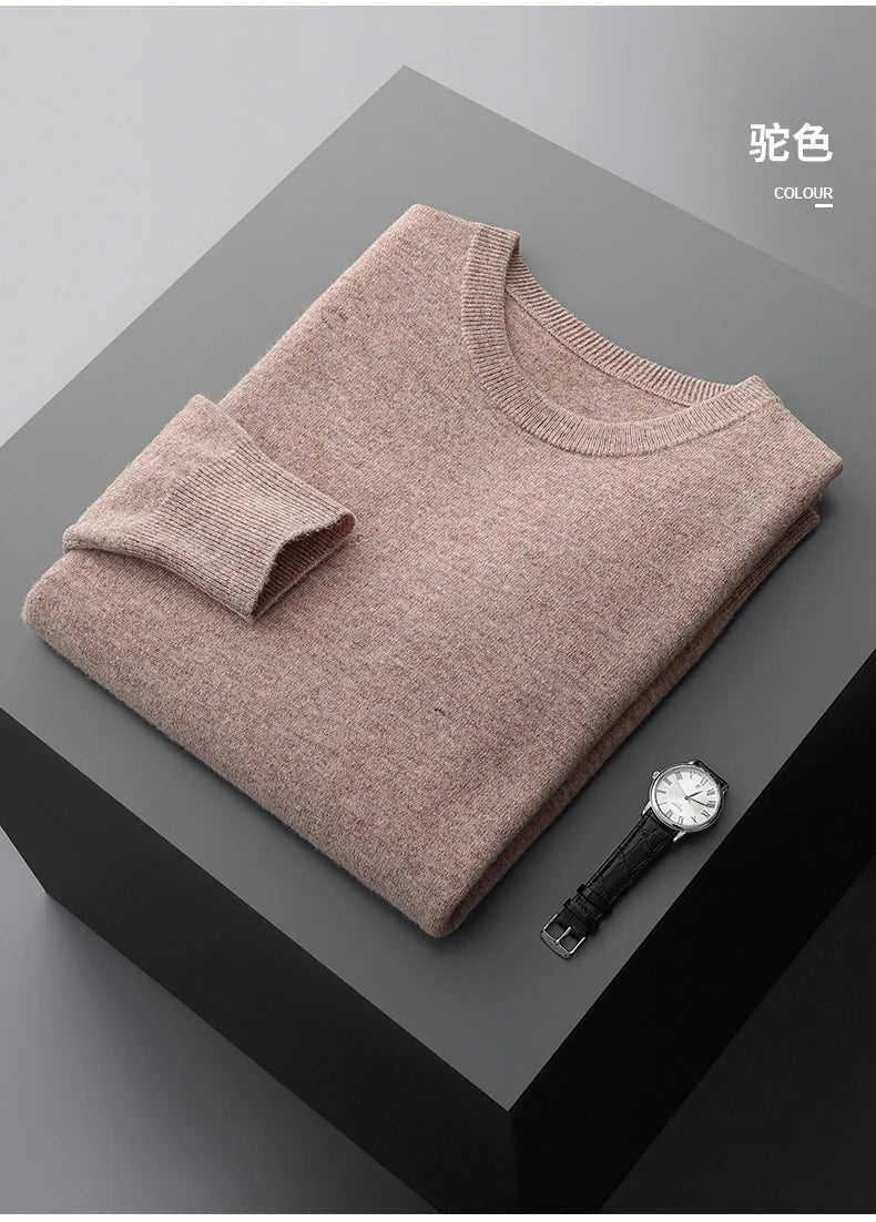 MVLYFLRT 100% Pure Merino Wool Sweater Men's Round Neck Pullover Tops Autumn Winter Thin Solid Color Sweater Versatile Basic