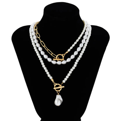 Multilayer Imitation Pearl OT Buckle Pendant Necklace Women Wed Bridal Goth Bead Chain Y2K Accessories Neck Jewelry Decoration