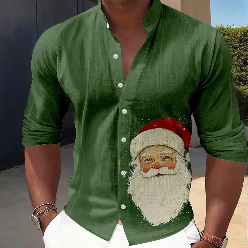 Christmas outfits: Santa Claus printed men’s long-sleeved shirts, men’s fashionable Christmas shirts, autumn and winter casual m