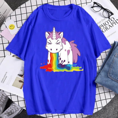 Funny Unicorn Rainbow Printed Summer Men's High Quality Cotton T Shirts Tops Casual Cartoon T-shirts Tops Fashion Loose Tees Top