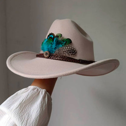 New 9CM Wide Brim Western Cowboy Hat For Men's Vintage Fascinator Cowgirl Jazz Hat Cloche Church Caps Sombrero Hombre