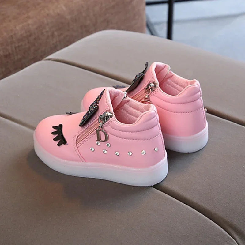 Children Shoes Casual Sneaker for Boy Kid Shoes Girl Rhinestones LED Light Trend Illuminated Shoe Bowknot Girl Shoe Zapatillas