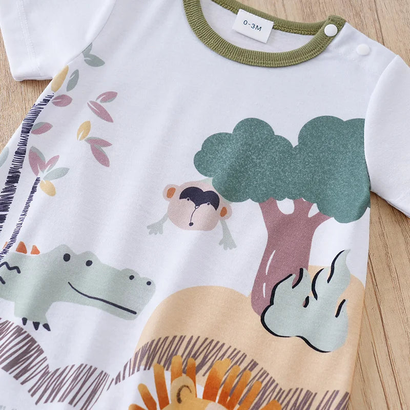 Summer newborn short sleeved cute animal simple jumpsuit, simple style, comfortable and breathable