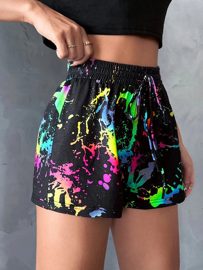 Printed Knitted Elastic Waist Shorts