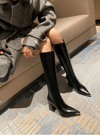 Pointed Toe Women High Boots Fashion Side Zippers Long Booties Ladies Elegant Party High Heel Shoes Winter Women's Footwear