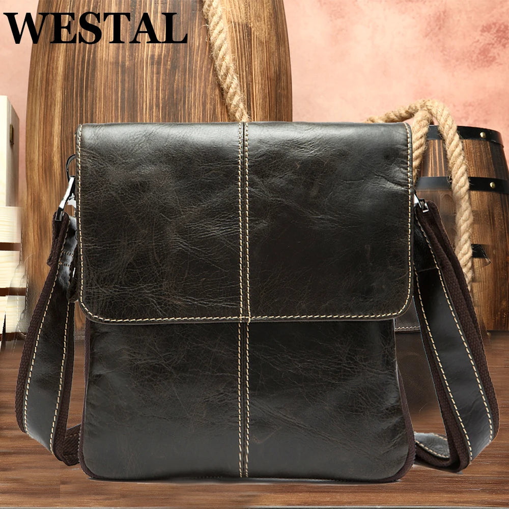 WESTAL Designer Men's Shoulder Bag Husband Gift Messenger Bag Men Genuine Leather Cover Crossbody Bags for Men Leather Flap 8006