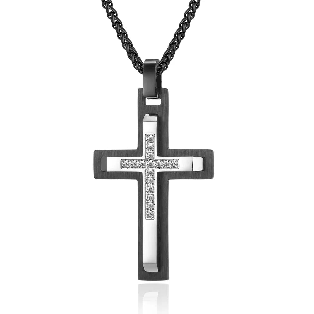 2023 New Stainless Steel Cross Pendant Necklace for Men Boyfriend Charm Link Chain Male Punk Hip-hop Jewelry Dropshipping