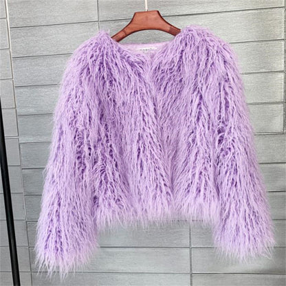 Colorful Warm Faux Women Fur Coat Loose Black White Pink Plush Coat Female Jacket Fur Autumn Winter Shaggy Outerwear