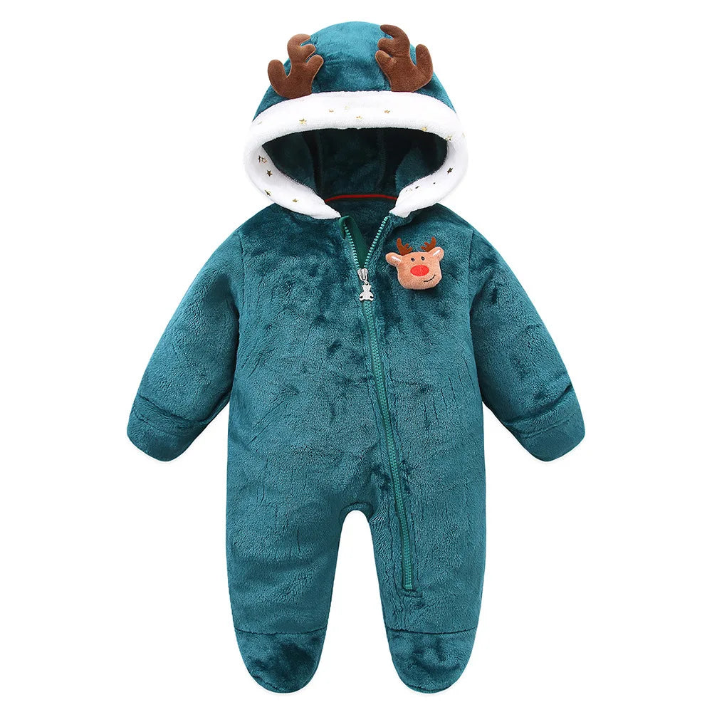 2025 Autumn Winter Newborn Baby Romper Christmas Flannel Hooded Baby Girl Overalls 0-1 Years Infant Boy Jumpsuit Outfits