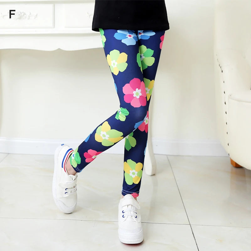 Girls Leggings Ice Cream Elastic Floral Stretch Pants Children Student Yoga Running Pants Soft Skinny Trousers Teenage 2-13Yrs