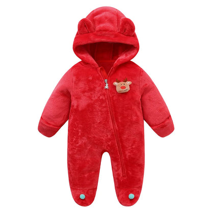 2025 Autumn Winter Newborn Baby Romper Christmas Flannel Hooded Baby Girl Overalls 0-1 Years Infant Boy Jumpsuit Outfits