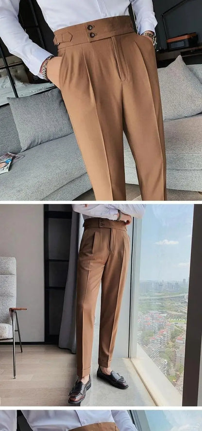 2023 Spring and Autumn Fashion Korean Edition Casual Business High Waist Button Slim Fit Straight Tube Non Iron Men's Suit Pants