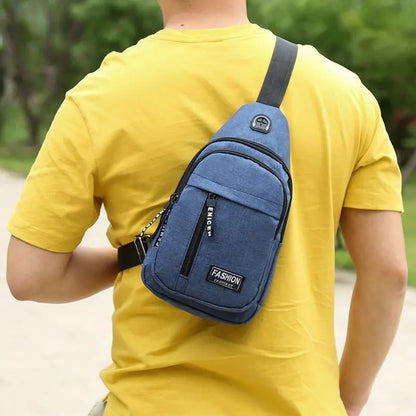 Men'S Trendy Business Chest Bag, Casual Earphones, Crossbody Bag, Multi-Functional Outdoor Shoulder Bag