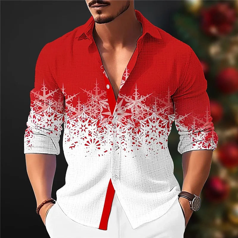 Christmas outfits: Santa Claus printed men’s long-sleeved shirts, men’s fashionable Christmas shirts, autumn and winter casual m