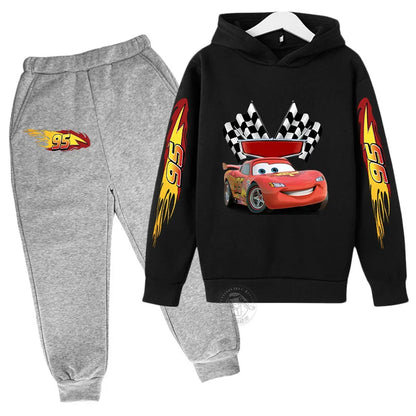 Lightning McQueen Disney Pixar Car Children's Autumn/Winter Sportswear Boys and Girls Hoodies+Pants 2-piece Children's Casual Se