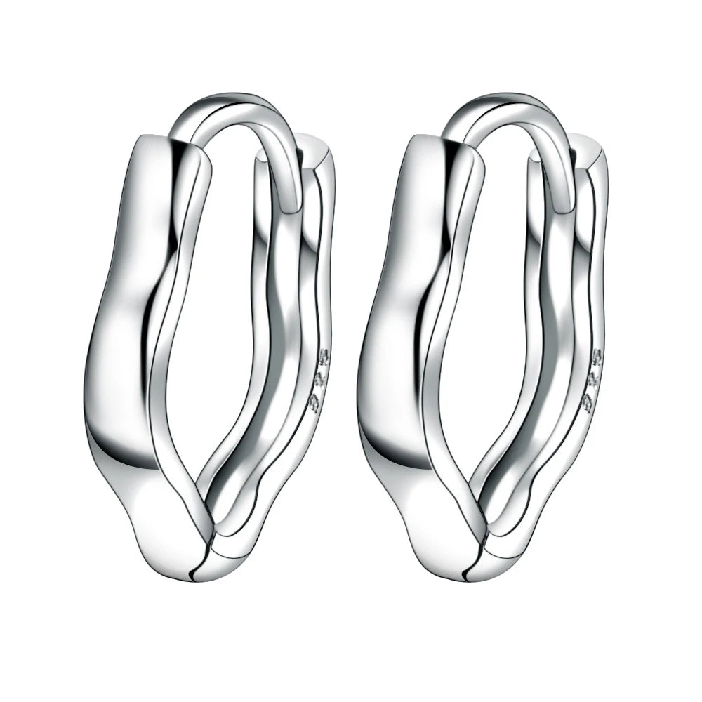 Genuine 925 Sterling Silver Woman's New Jewelry Fashion Geometric Circle Hoop Earrings XY0170