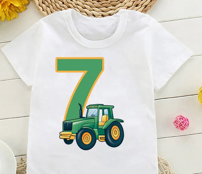 Cute Farmer Tractor 1-8 Years Old Happy Birthday T Shirt Kids Birthday Party Gift Children Funny Present T Shirt Tops