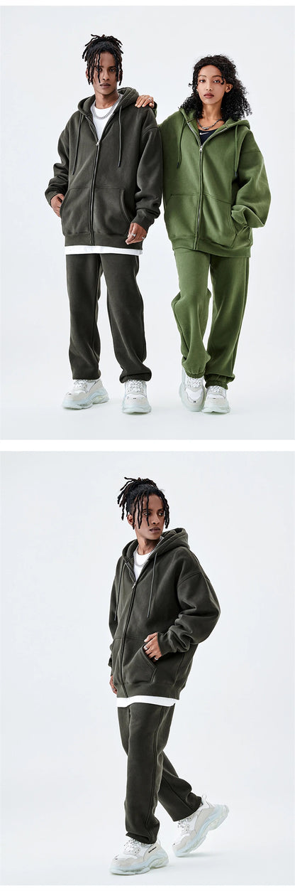 ZODF New Winter 350gsm Fleece Sweatpants For Men Unisex Casual Loose Basic Warm Solid Joggers Sport Pants 18 Colors HY0727