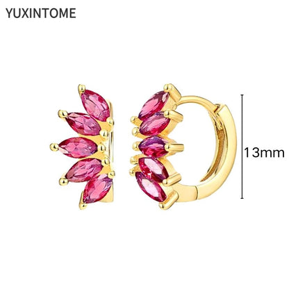 925 Silver Ear Needle Rose Red Hoop Earrings For Women Exquisite Water Drop/Flower/Heart Crystal Piercing Huggie Earring Jewelry