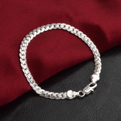 Nice 925 Sterling Silver 6mm Side Chain Bracelets For Woman Men Fashion Wedding Engagement Jewelry Gift