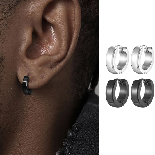 Stainless Steel Hoop Earrings for Men Boys,Circular Round High Polish Huggie Male Earrings,Trendy Hip Hop Cool Jewelry Gift