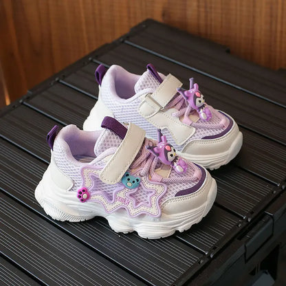 Sanrio Kuromi Kid's Summer Mesh Upper Breathable Casual Shoes Girl's Cute Cartoon Thick Soled Sports Shoes Boy's Trend Sneakers